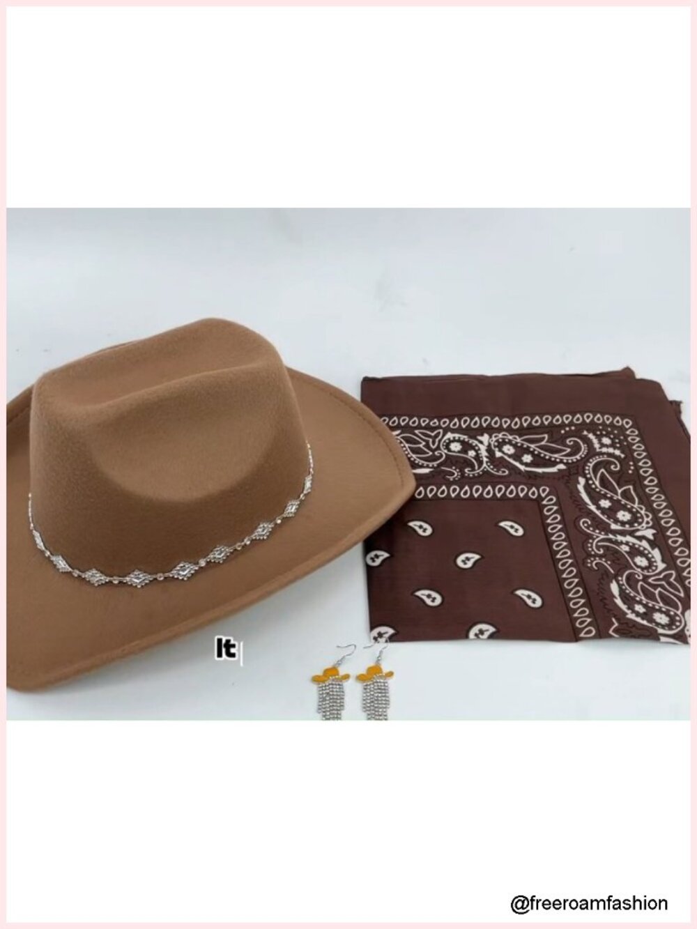 Western Cowgirl Hat Wide Brim Rhinestone Felt Cowboy Hat with Bandana and - Picture 6 of 6